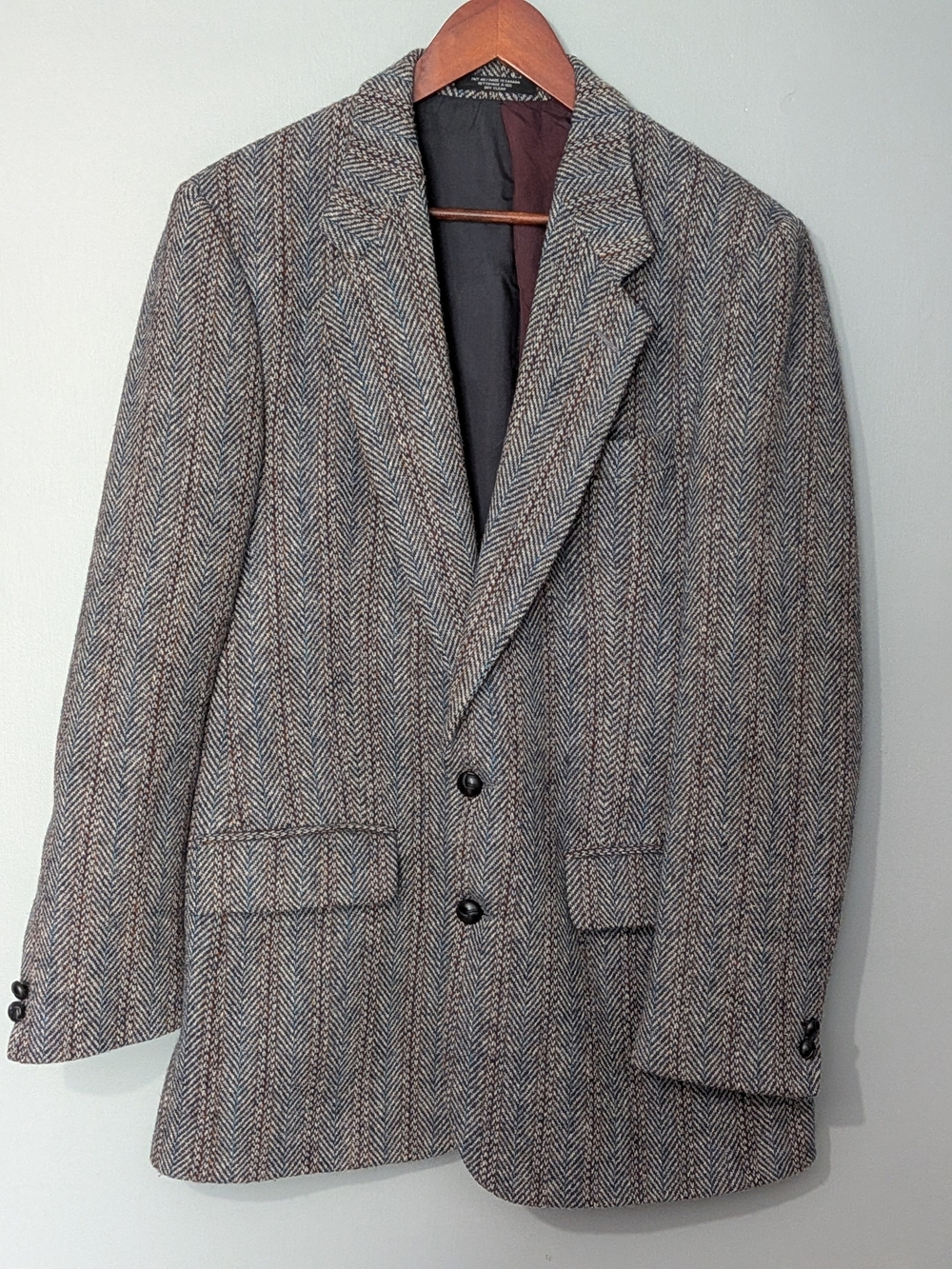 Vintage Harris Tweed Handwoven Men's Herringbone Wool Blazer Sport Jacket